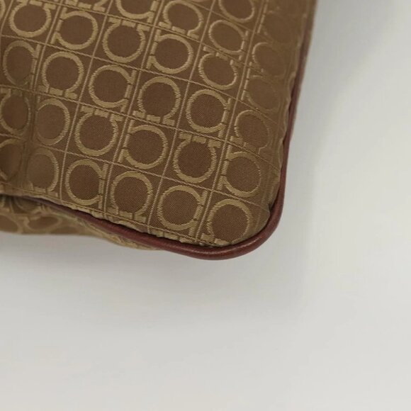 Salvatore Ferragamo Gancini Tote Bag Canvas Brown Silver Auth - Picture 4 of 16
